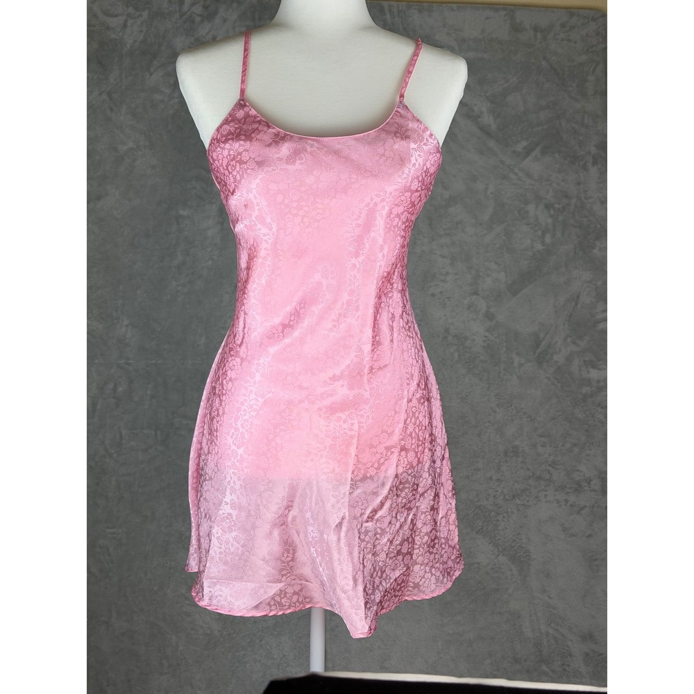 Vintage Mini Slip Dress S Y2K Pink Satin Lace Up Back Coquette Fairy Romantic